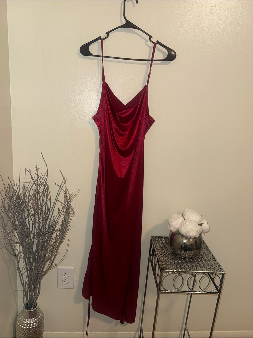 Silky Red Cowl Neck Slip Dress - Women's Intimates